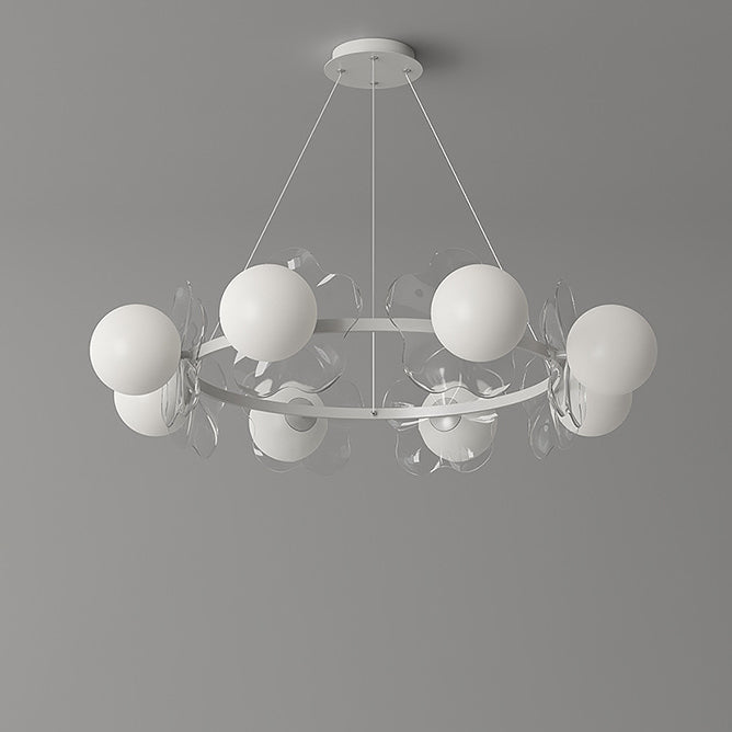 Contemporary Scandinavian Orbs Stitching Transparent Flowers Aluminum Iron Acrylic Lampshade LED Chandelier For Living Room