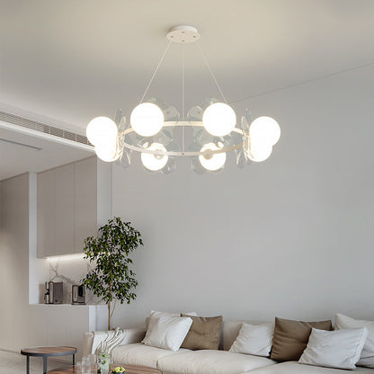 Contemporary Scandinavian Orbs Stitching Transparent Flowers Aluminum Iron Acrylic Lampshade LED Chandelier For Living Room