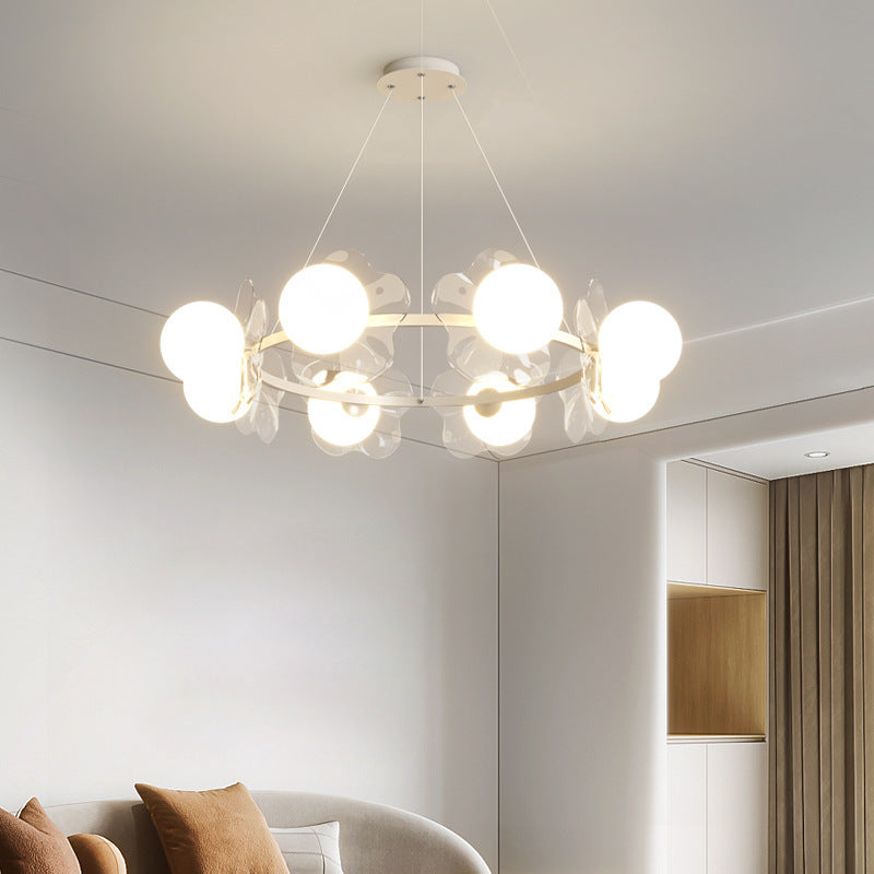 Contemporary Scandinavian Orbs Stitching Transparent Flowers Aluminum Iron Acrylic Lampshade LED Chandelier For Living Room