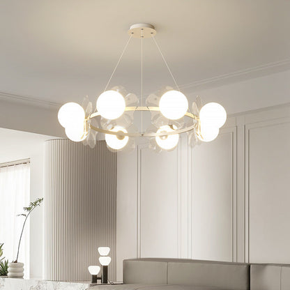 Contemporary Scandinavian Orbs Stitching Transparent Flowers Aluminum Iron Acrylic Lampshade LED Chandelier For Living Room