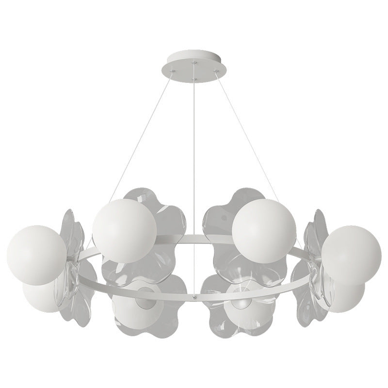 Contemporary Scandinavian Orbs Stitching Transparent Flowers Aluminum Iron Acrylic Lampshade LED Chandelier For Living Room