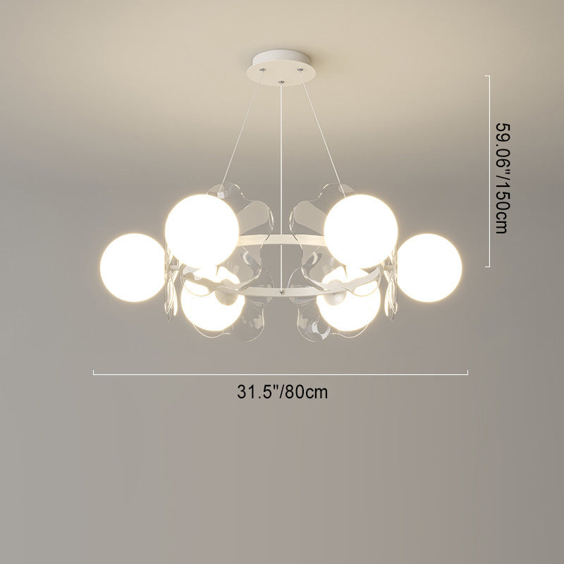 Contemporary Scandinavian Orbs Stitching Transparent Flowers Aluminum Iron Acrylic Lampshade LED Chandelier For Living Room