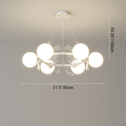 Contemporary Scandinavian Orbs Stitching Transparent Flowers Aluminum Iron Acrylic Lampshade LED Chandelier For Living Room