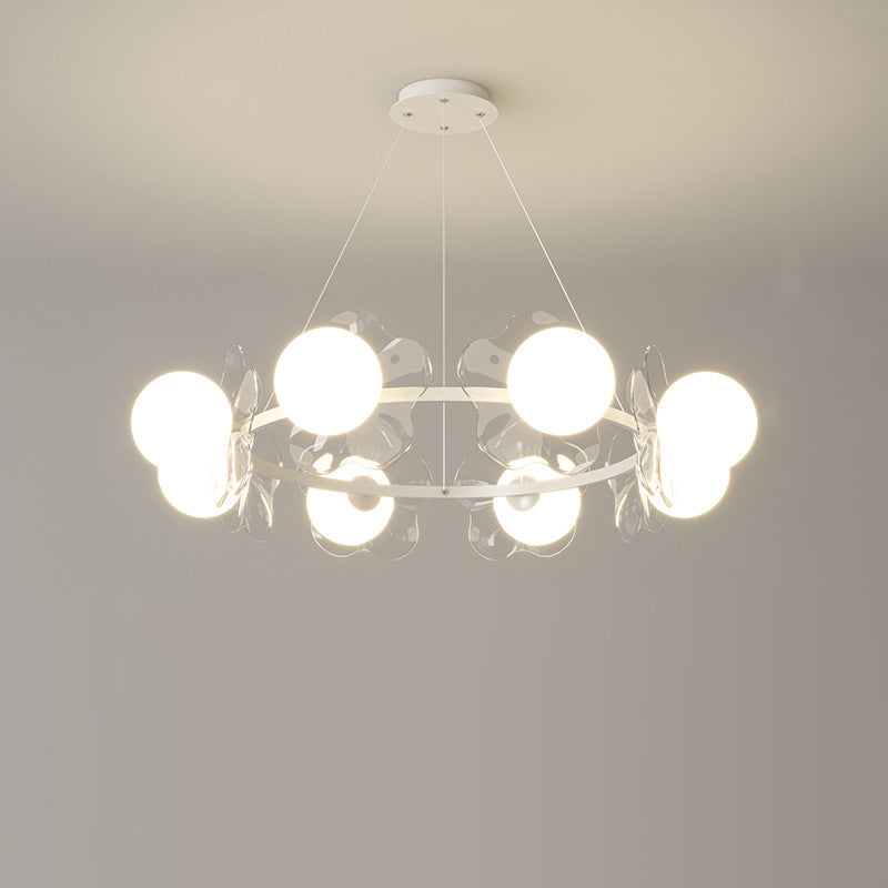 Contemporary Scandinavian Orbs Stitching Transparent Flowers Aluminum Iron Acrylic Lampshade LED Chandelier For Living Room