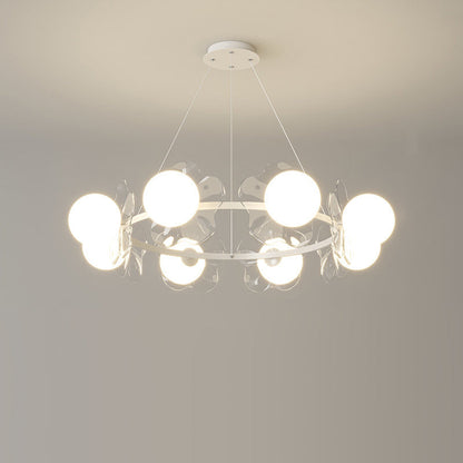 Contemporary Scandinavian Orbs Stitching Transparent Flowers Aluminum Iron Acrylic Lampshade LED Chandelier For Living Room