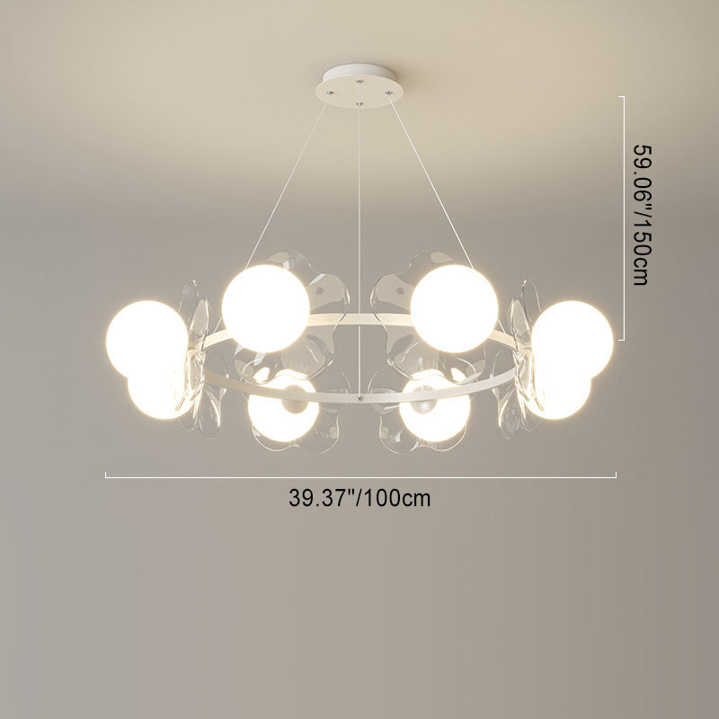 Contemporary Scandinavian Orbs Stitching Transparent Flowers Aluminum Iron Acrylic Lampshade LED Chandelier For Living Room