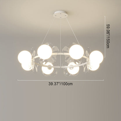 Contemporary Scandinavian Orbs Stitching Transparent Flowers Aluminum Iron Acrylic Lampshade LED Chandelier For Living Room