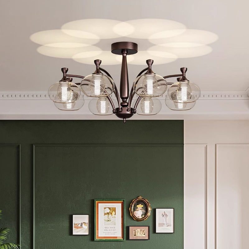 Contemporary Retro Oval Glass Lampshade Aluminum Hardware LED Chandeliers For Living Room