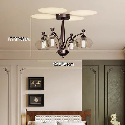 Contemporary Retro Oval Glass Lampshade Aluminum Hardware LED Chandeliers For Living Room