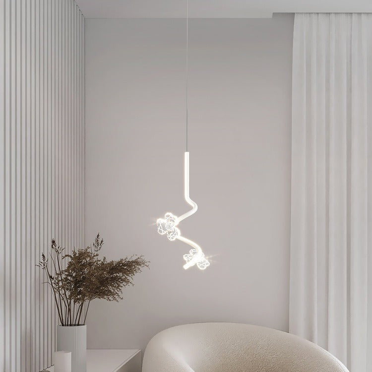 Contemporary Creative Dome Curve Stitching Flowers Iron Aluminum Silicone LED Pendant Light For Bedroom