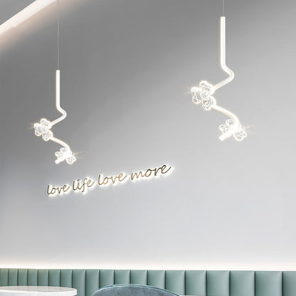 Contemporary Creative Dome Curve Stitching Flowers Iron Aluminum Silicone LED Pendant Light For Bedroom