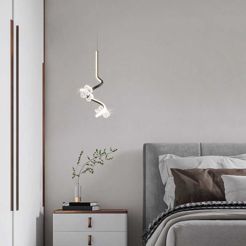 Contemporary Creative Dome Curve Stitching Flowers Iron Aluminum Silicone LED Pendant Light For Bedroom