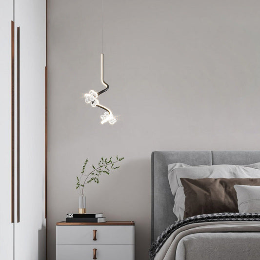 Contemporary Creative Dome Curve Stitching Flowers Iron Aluminum Silicone LED Pendant Light For Bedroom
