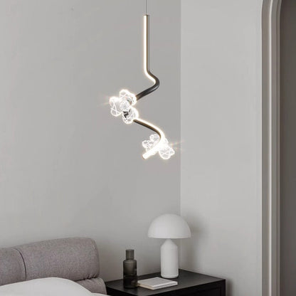 Contemporary Creative Dome Curve Stitching Flowers Iron Aluminum Silicone LED Pendant Light For Bedroom