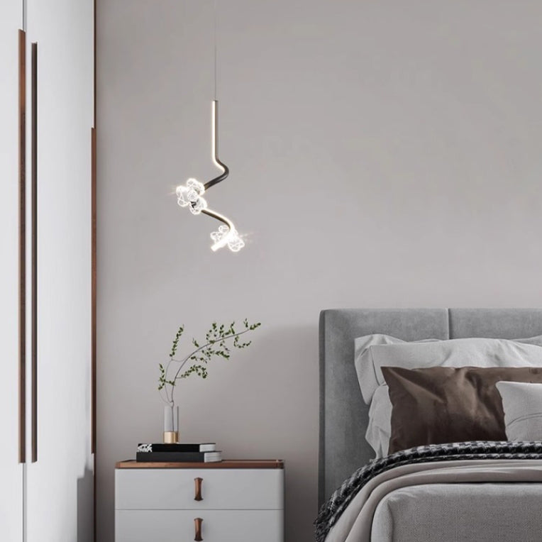 Contemporary Creative Dome Curve Stitching Flowers Iron Aluminum Silicone LED Pendant Light For Bedroom