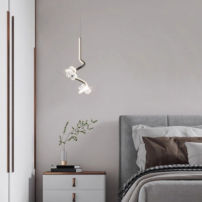 Contemporary Creative Dome Curve Stitching Flowers Iron Aluminum Silicone LED Pendant Light For Bedroom