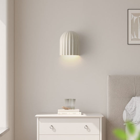 Contemporary Creative Cream Semicircular Vertical Stripes Iron Lampshade 2 - Light Wall Sconce Lamp For Bedroom
