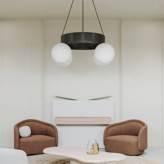 Modern Art Deco Round Orbs Iron Glass Lampshade 4 - Light Chandeliers For Living Room