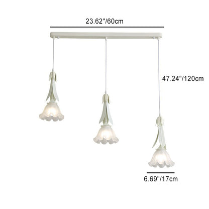 Contemporary Nordic Flowers Iron Glass Lampshade 3 - Light Chandeliers For Dining Room