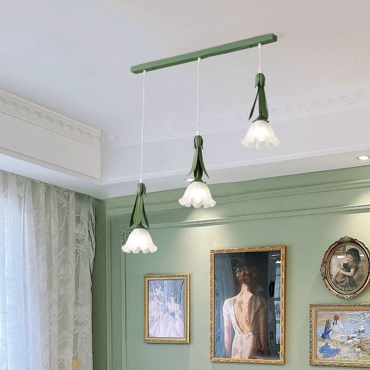 Contemporary Nordic Flowers Iron Glass Lampshade 3 - Light Chandeliers For Dining Room