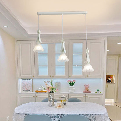 Contemporary Nordic Flowers Iron Glass Lampshade 3 - Light Chandeliers For Dining Room