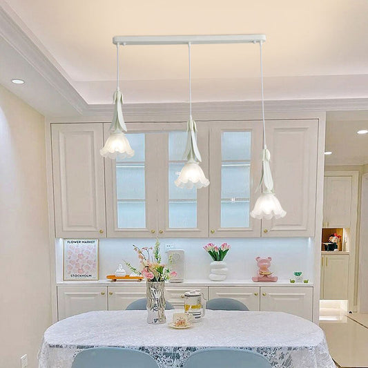 Contemporary Nordic Flowers Iron Glass Lampshade 3 - Light Chandeliers For Dining Room