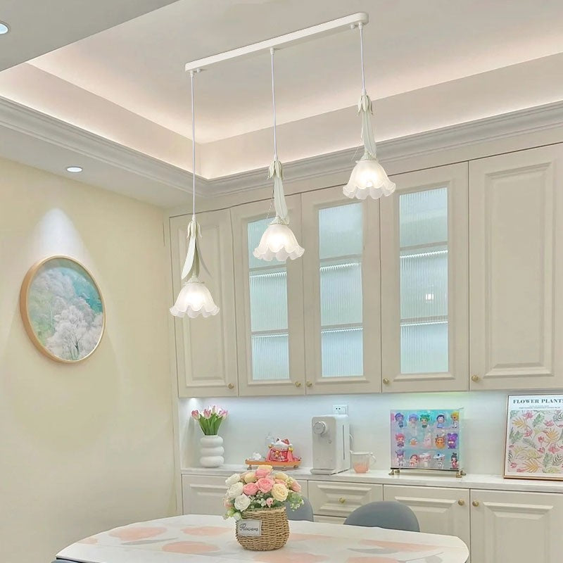Contemporary Nordic Flowers Iron Glass Lampshade 3 - Light Chandeliers For Dining Room
