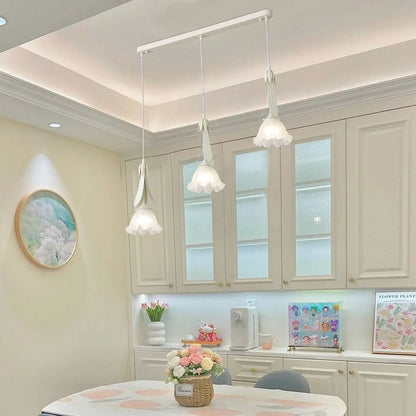 Contemporary Nordic Flowers Iron Glass Lampshade 3 - Light Chandeliers For Dining Room