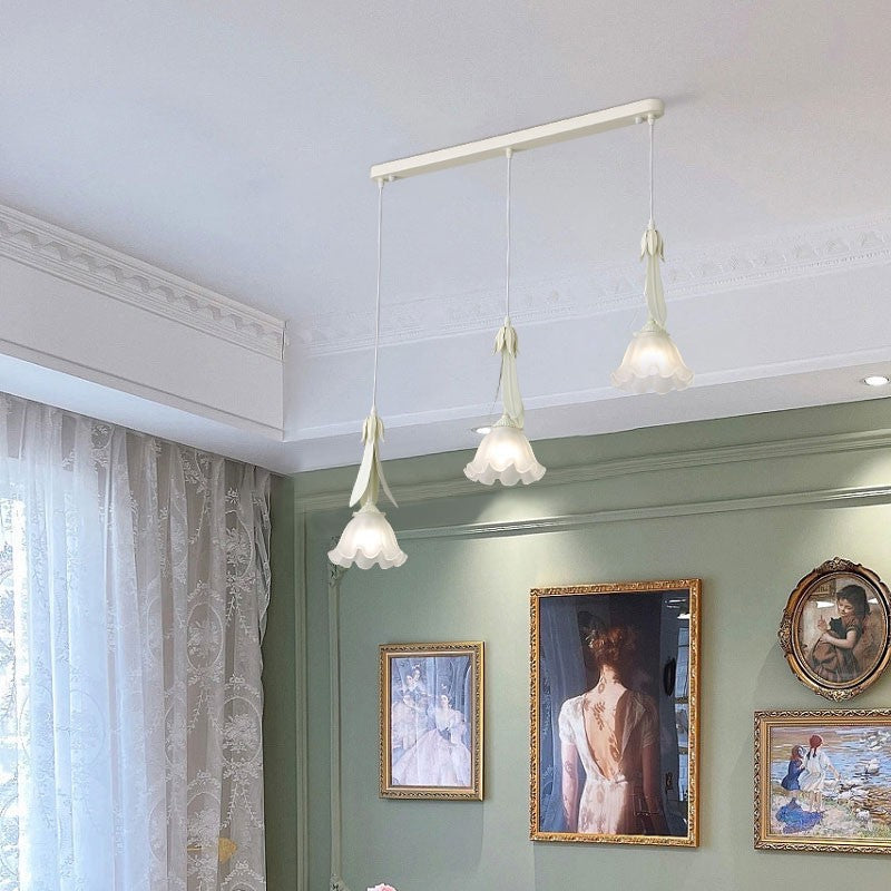 Contemporary Nordic Flowers Iron Glass Lampshade 3 - Light Chandeliers For Dining Room