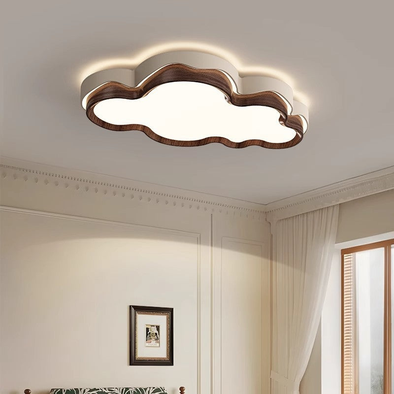 Contemporary Retro Cloud Shape Iron PE Lampshade LED Flush Mount Ceiling Light For Bedroom