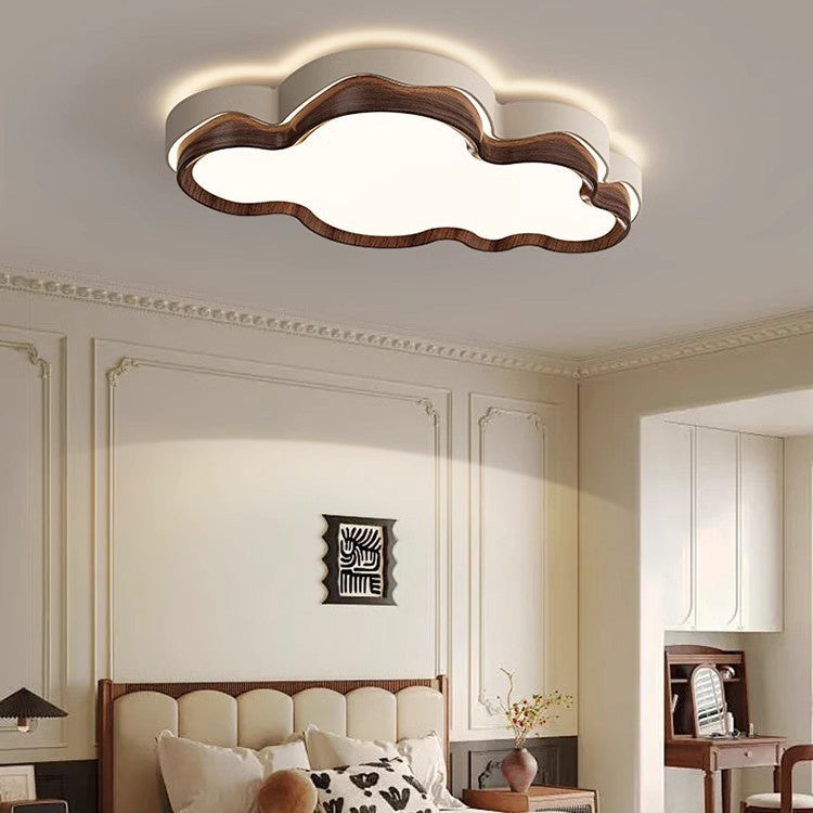 Contemporary Retro Cloud Shape Iron PE Lampshade LED Flush Mount Ceiling Light For Bedroom