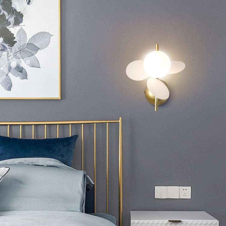 Contemporary Creative Leaves Orbs Glass Lampshade Iron 1/2 - Light Wall Sconce Lamp For Bedroom