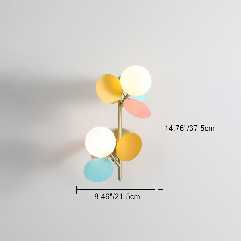 Contemporary Creative Leaves Orbs Glass Lampshade Iron 1/2 - Light Wall Sconce Lamp For Bedroom