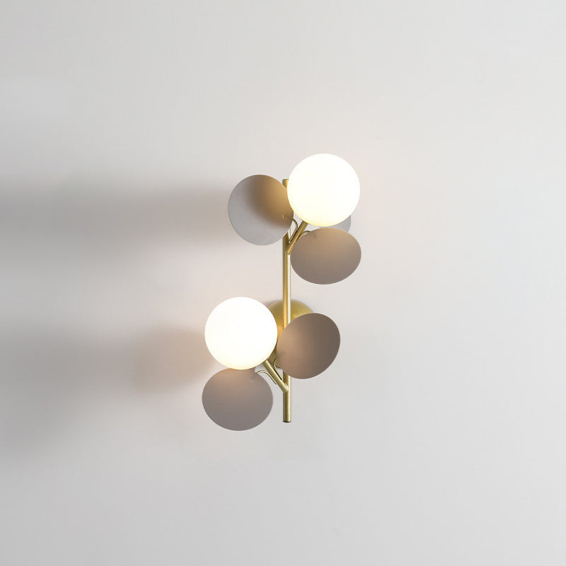 Contemporary Creative Leaves Orbs Glass Lampshade Iron 1/2 - Light Wall Sconce Lamp For Bedroom
