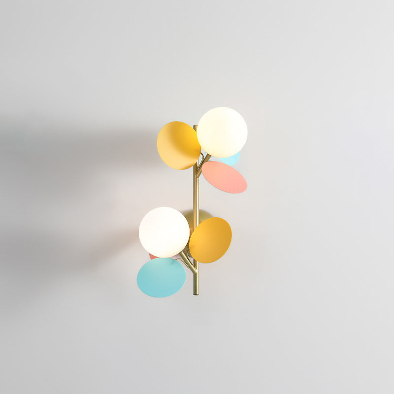 Contemporary Creative Leaves Orbs Glass Lampshade Iron 1/2 - Light Wall Sconce Lamp For Bedroom