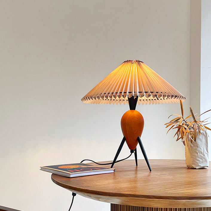 Contemporary Retro Umbrella Fabric Lampshade Wood Base 1 - Light Table Lamp For Living Room