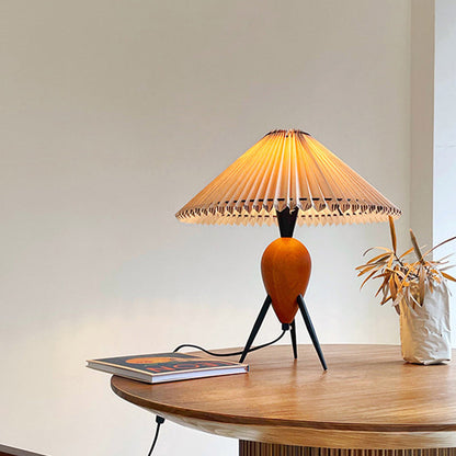 Contemporary Retro Umbrella Fabric Lampshade Wood Base 1 - Light Table Lamp For Living Room