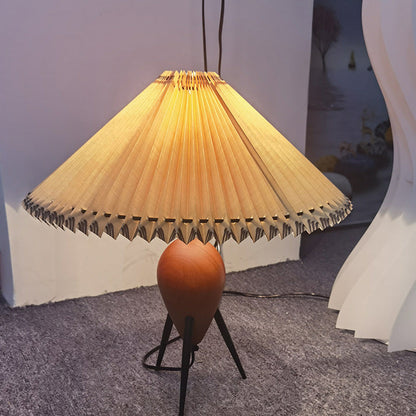 Contemporary Retro Umbrella Fabric Lampshade Wood Base 1 - Light Table Lamp For Living Room