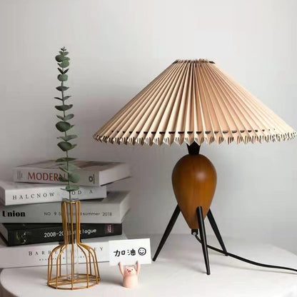 Contemporary Retro Umbrella Fabric Lampshade Wood Base 1 - Light Table Lamp For Living Room