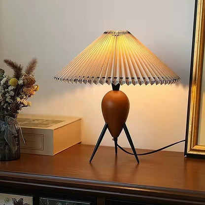 Contemporary Retro Umbrella Fabric Lampshade Wood Base 1 - Light Table Lamp For Living Room