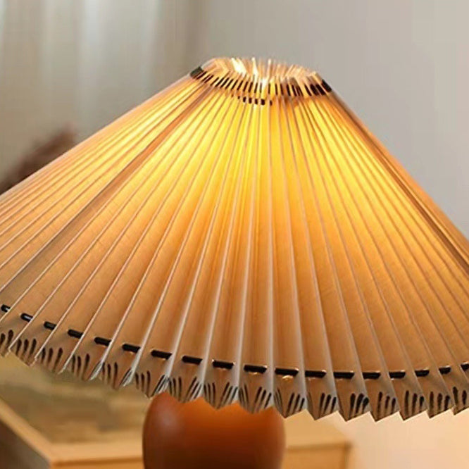 Contemporary Retro Umbrella Fabric Lampshade Wood Base 1 - Light Table Lamp For Living Room