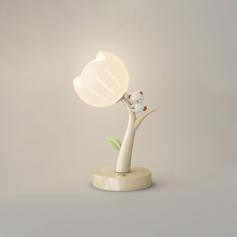 Contemporary Creative Flower PE Lampshade Iron Base LED Table Lamp For Living Room