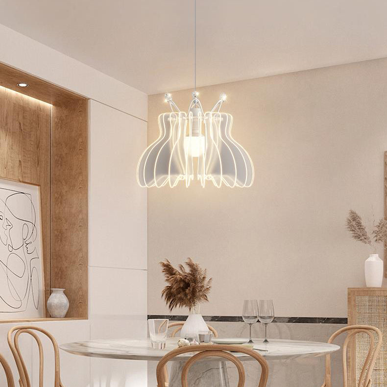 Contemporary Creative Dome Crown Acrylic Crystal Iron Lampshade LED Pendant Light For Dining Room