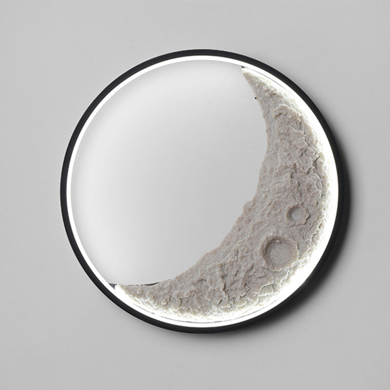 Contemporary Creative Round Moon Resin Iron Lampshade LED Wall Sconce Lamp For Living Room