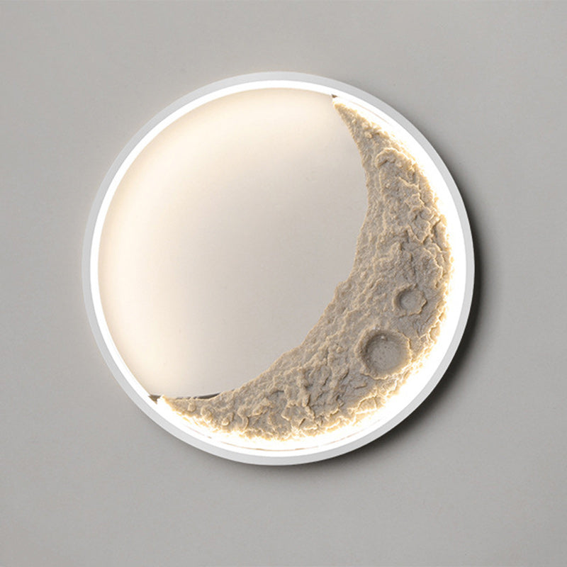Contemporary Creative Round Moon Resin Iron Lampshade LED Wall Sconce Lamp For Living Room