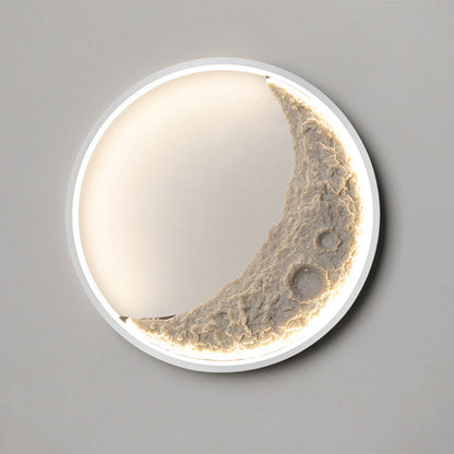 Contemporary Creative Round Moon Resin Iron Lampshade LED Wall Sconce Lamp For Living Room