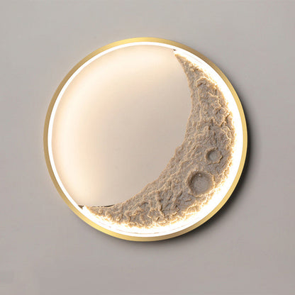Contemporary Creative Round Moon Resin Iron Lampshade LED Wall Sconce Lamp For Living Room