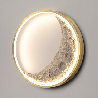 Contemporary Creative Round Moon Resin Iron Lampshade LED Wall Sconce Lamp For Living Room