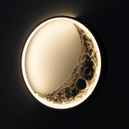Contemporary Creative Round Moon Resin Iron Lampshade LED Wall Sconce Lamp For Living Room