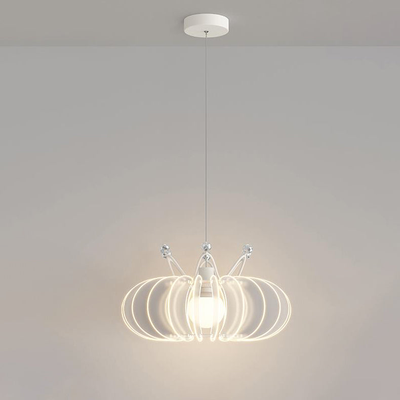 Contemporary Creative Dome Crown Acrylic Crystal Iron Lampshade LED Pendant Light For Dining Room